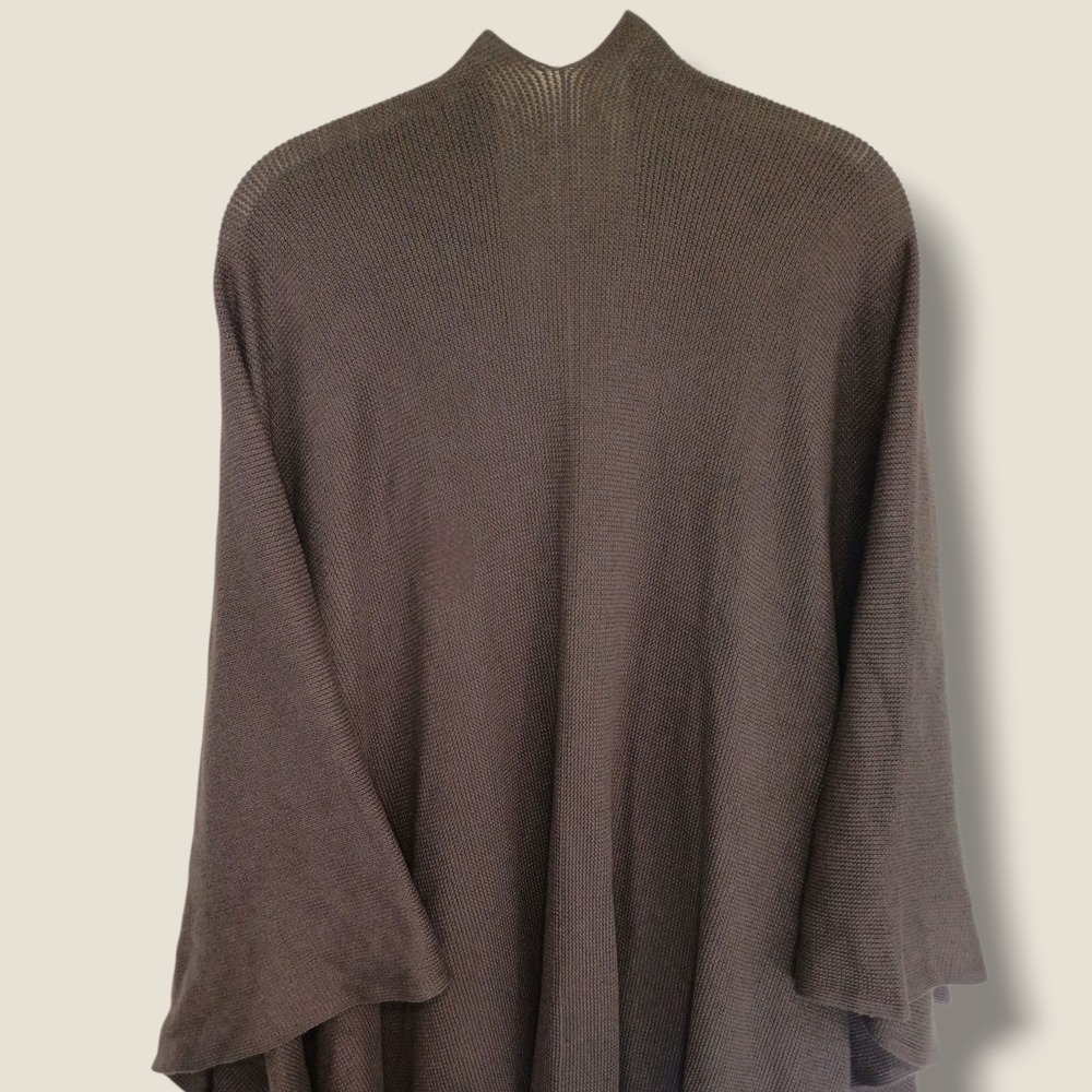 Woman Within Brown Open Front Fringe Hem Poncho Cape Pockets Oversized Cabincore - Picture 12 of 12